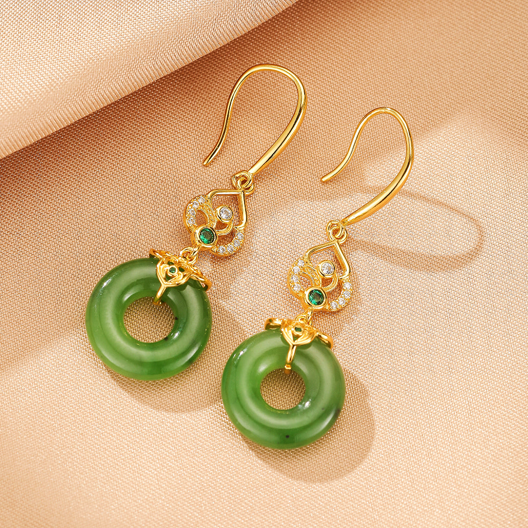 Boucles d’oreilles Jade – Élégance Impériale, Argent Plaqué Or