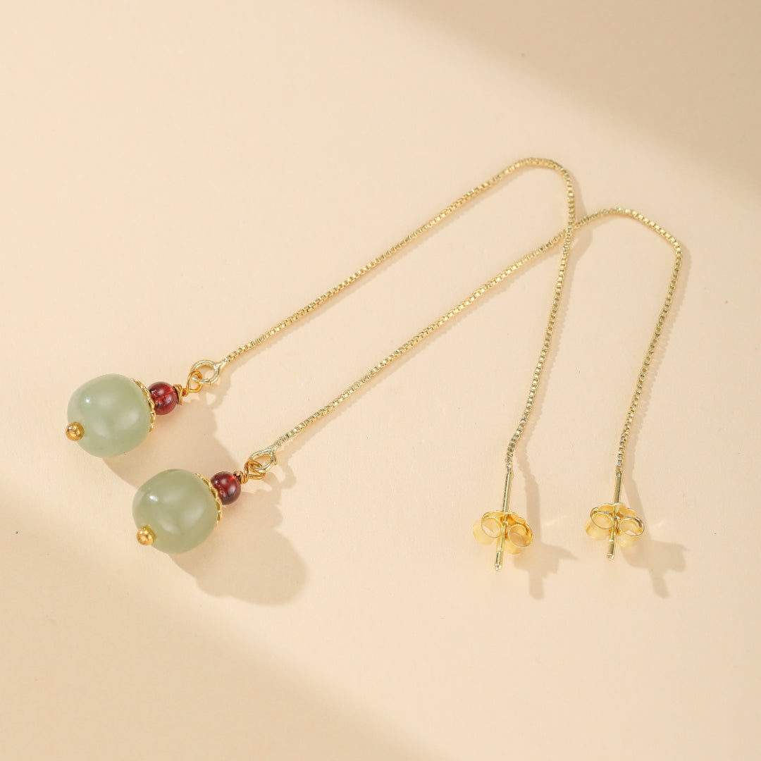 Boucles d’Oreilles Jade et Agate – Fruit, Argent Plaqué Or