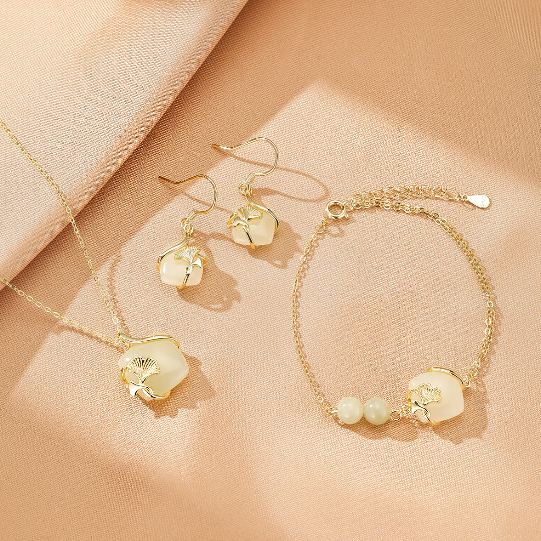 Bijoux-Boucles d'Oreilles Jade – Éveil du Cœur, Argent Plaqué Or