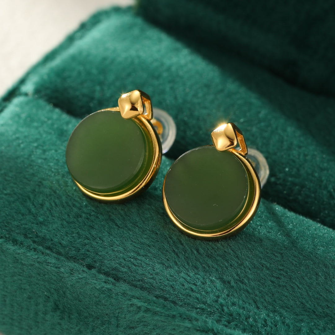 Boucles d’Oreilles Jade – Trésor Impérial, Argent Plaqué Or