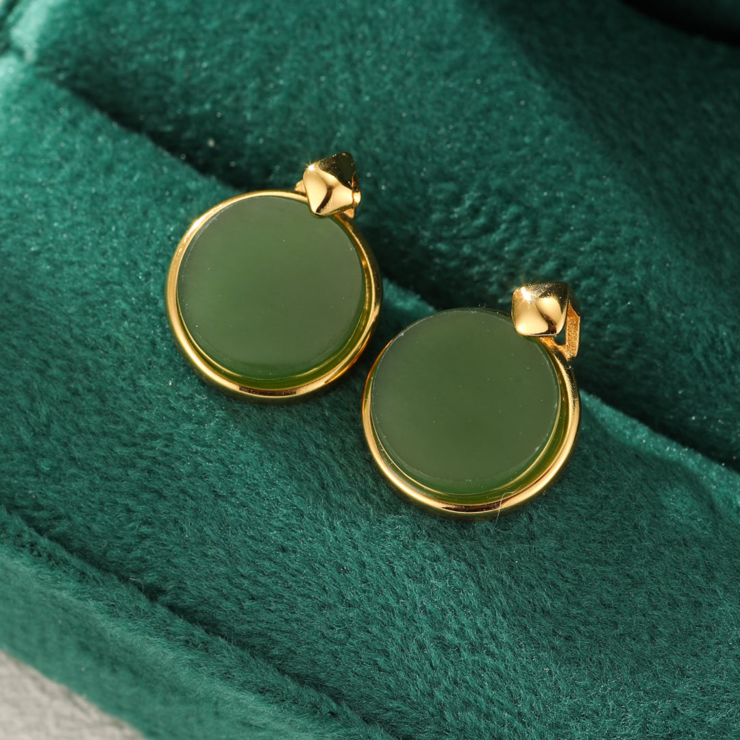 Boucles d’Oreilles Jade – Trésor Impérial, Argent Plaqué Or