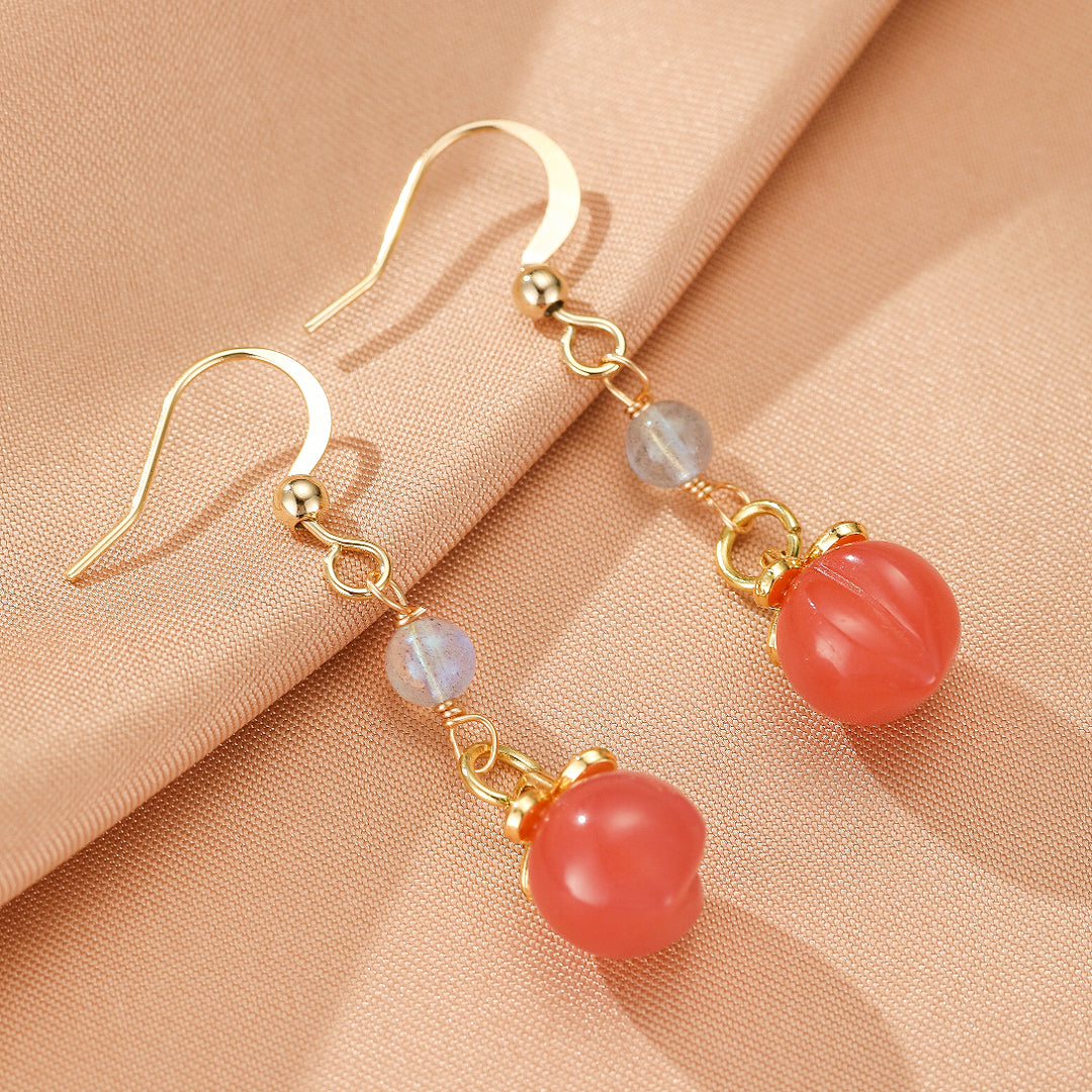 Boucles d’Oreilles Labradorite et Quartz Rose – Cerise Lunaire