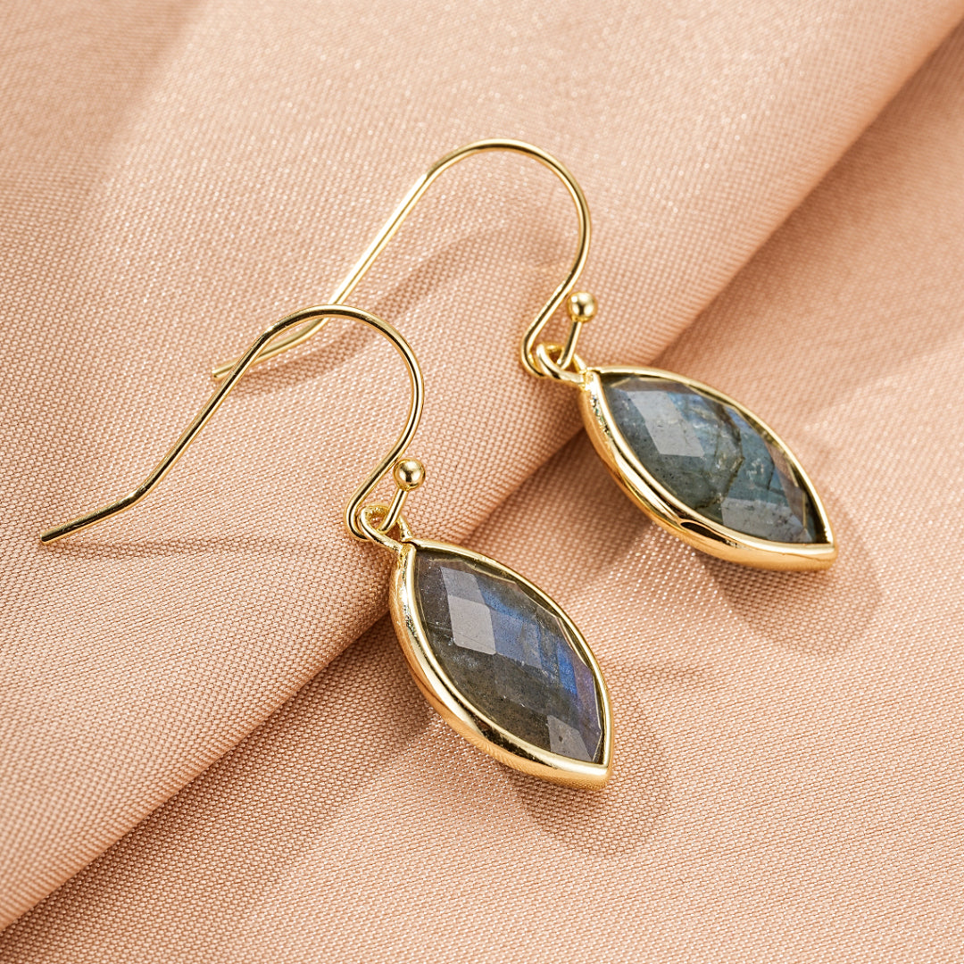 Boucles d’Oreilles Labradorite – Feuilles de Lumière