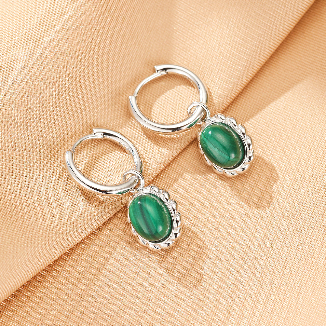 Boucles d’oreilles Malachite – Charme Ovale, Argent