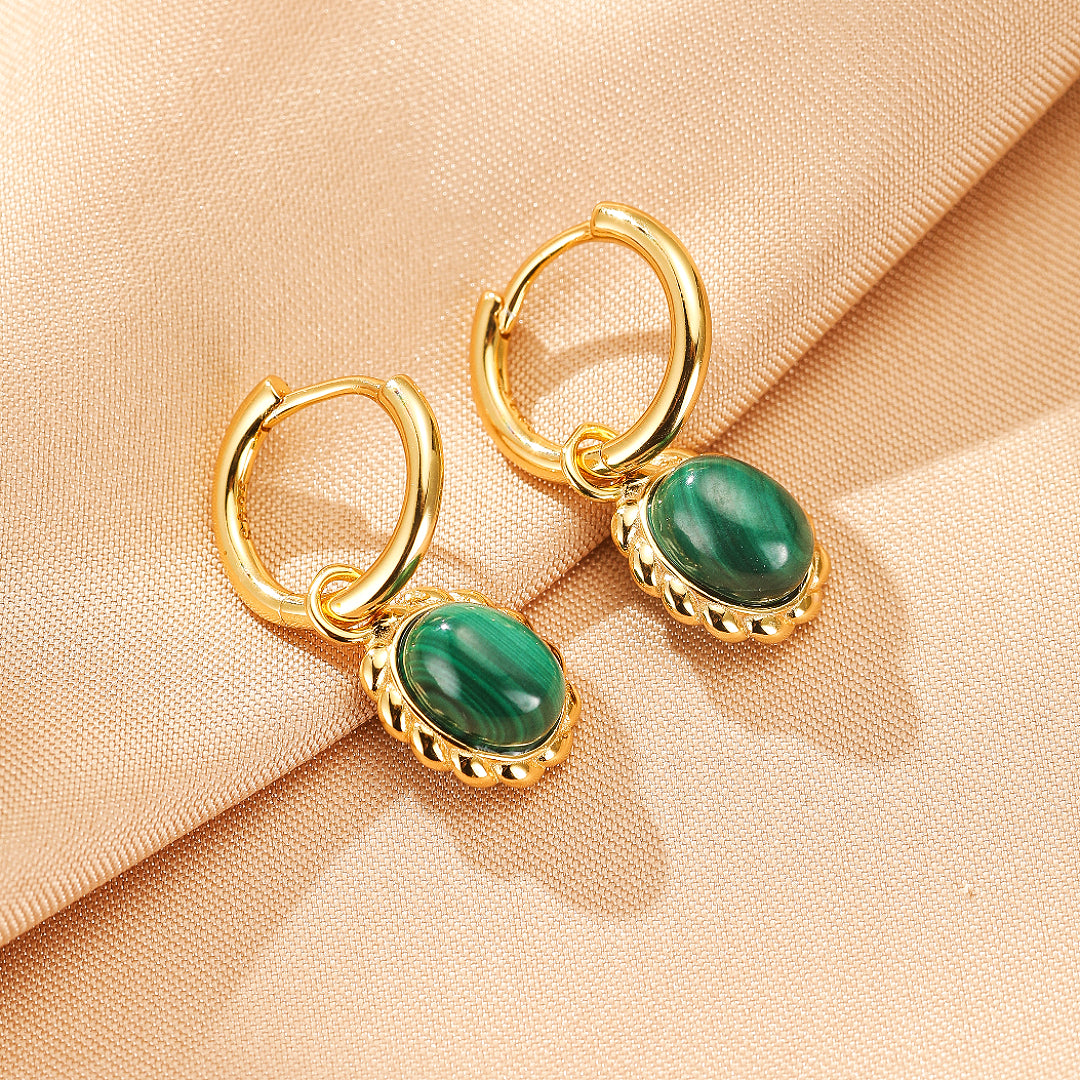 Boucles d’oreilles Malachite – Charme Ovale, Argent