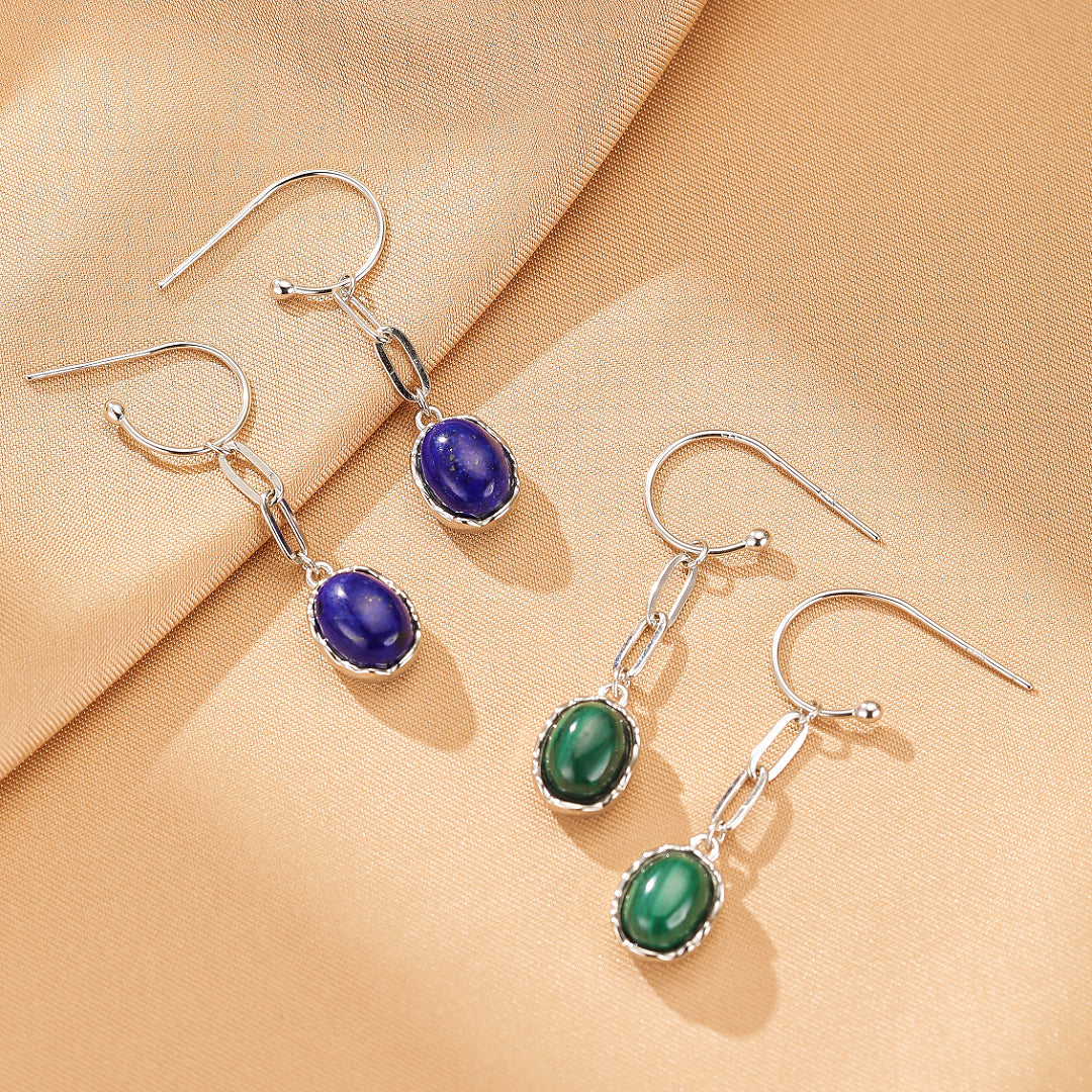Boucles d’oreilles Malachite/Lapis Lazuli – Harmonie des Pierres, Argent