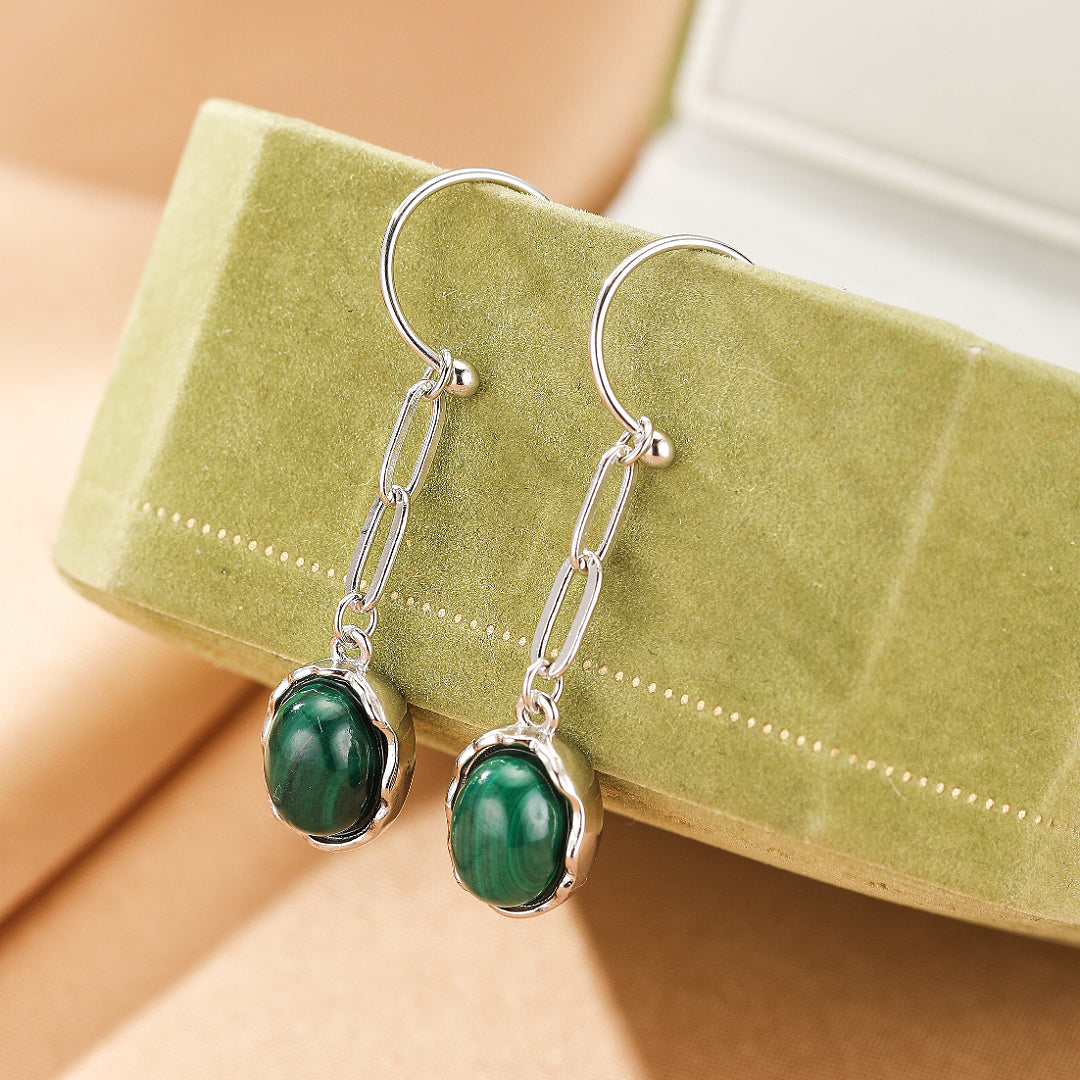 Boucles d’oreilles Malachite/Lapis Lazuli – Harmonie des Pierres, Argent