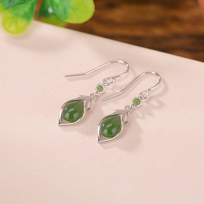 Boucles d’Oreilles Pendantes Jade – Éveil Sacré, Argent
