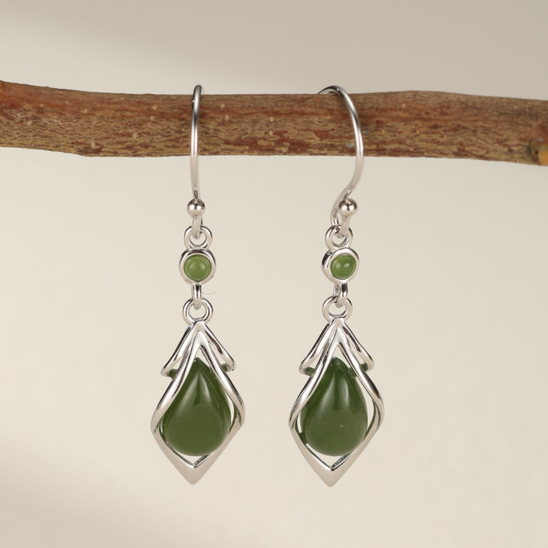 Boucles d’Oreilles Pendantes Jade – Éveil Sacré, Argent