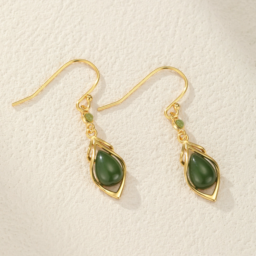 Boucles d’Oreilles Pendantes Jade – Éveil Sacré, Argent