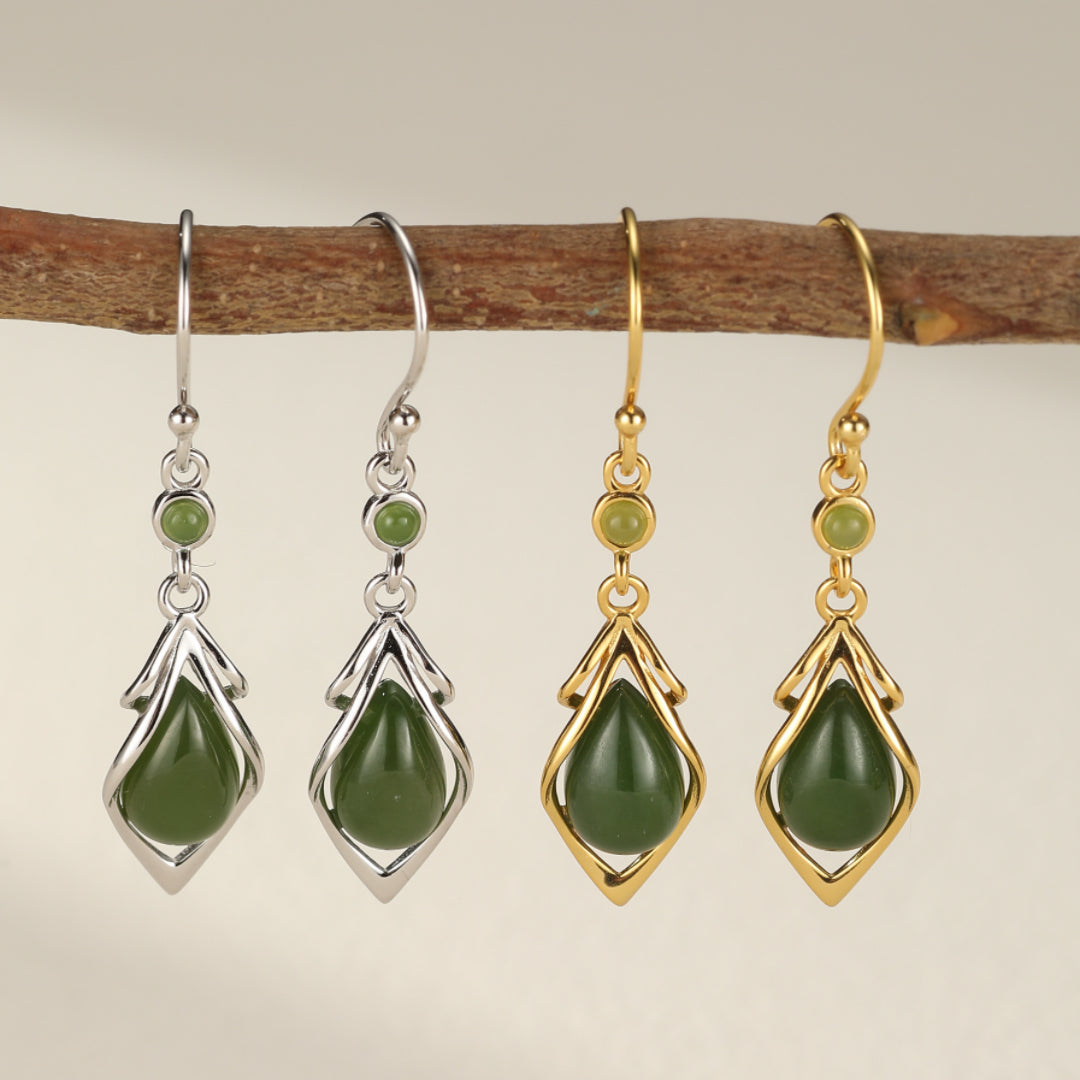 Boucles d’Oreilles Pendantes Jade – Éveil Sacré, Argent