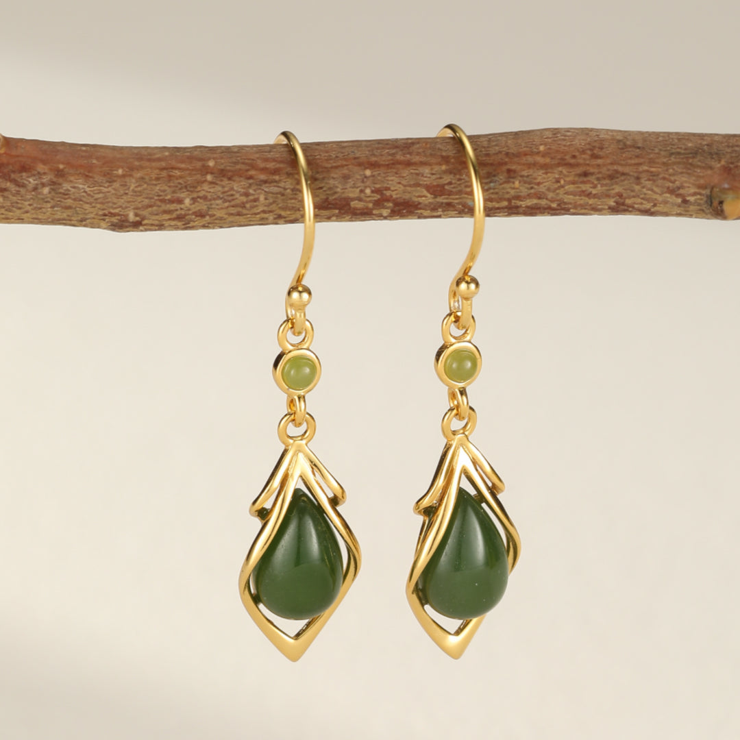 Boucles d’Oreilles Pendantes Jade – Éveil Sacré, Argent