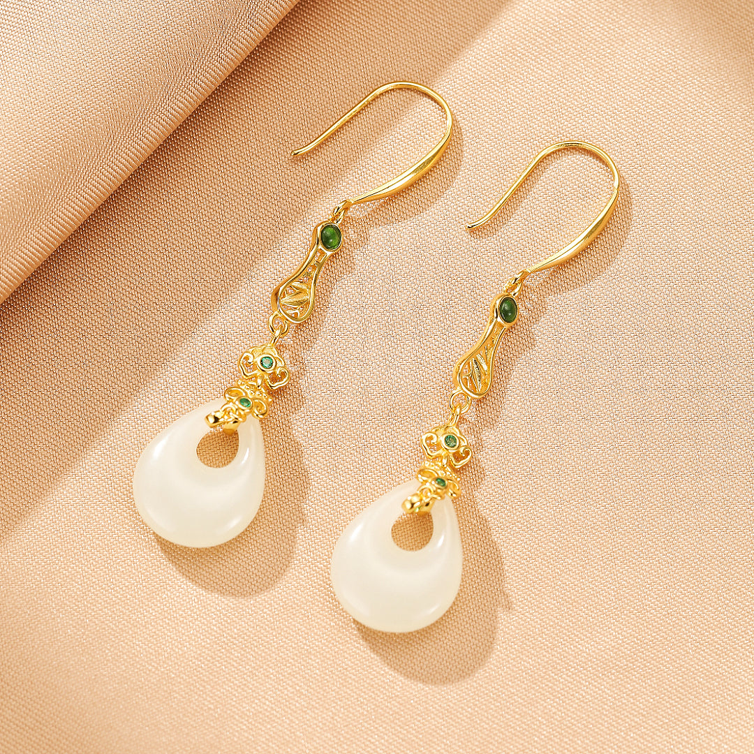 Boucles d’Oreilles Pendantes Jade – Gloire Impériale, Argent Plaqué Or