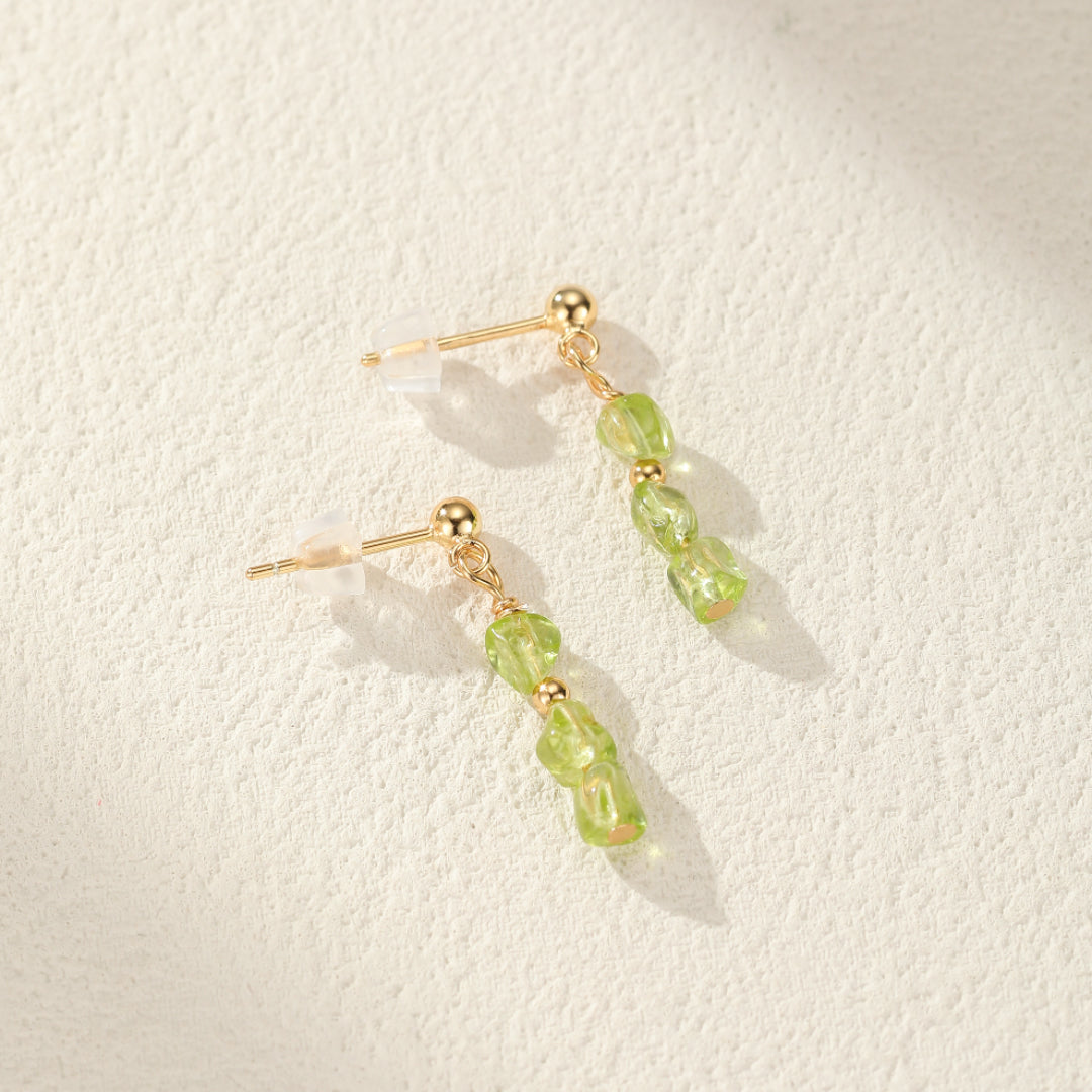 Boucles d’Oreilles Pendantes Péridot – Gouttes Solaires, Argent Plaqué Or