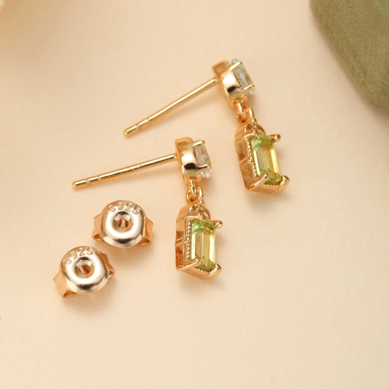 Boucles d'Oreilles Péridot et Topaze – Géométrie Raffinée