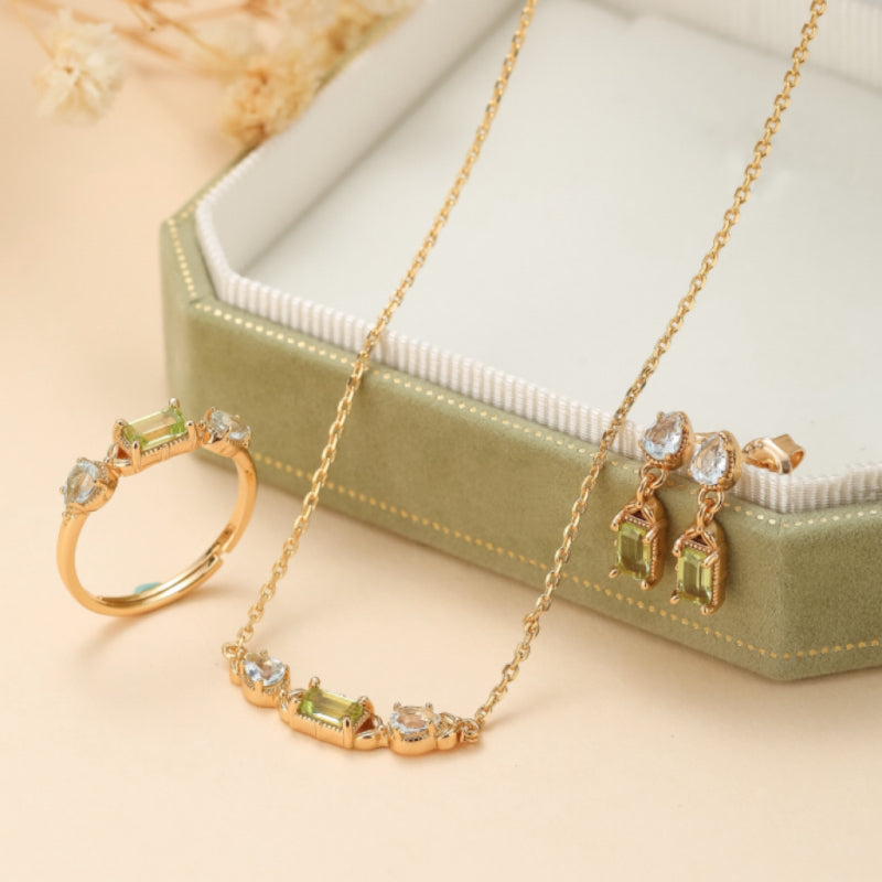 Bijoux Péridot et Topaze – Géométrie Raffinée