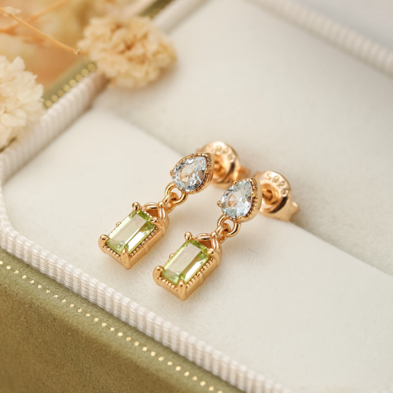 Boucles d'Oreilles Péridot et Topaze – Géométrie Raffinée