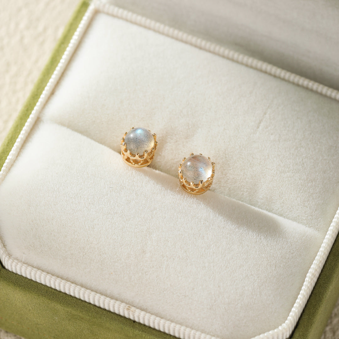 Boucles d'Oreilles Péridot ou Labradorite – Soleil, Argent Plaqué Or