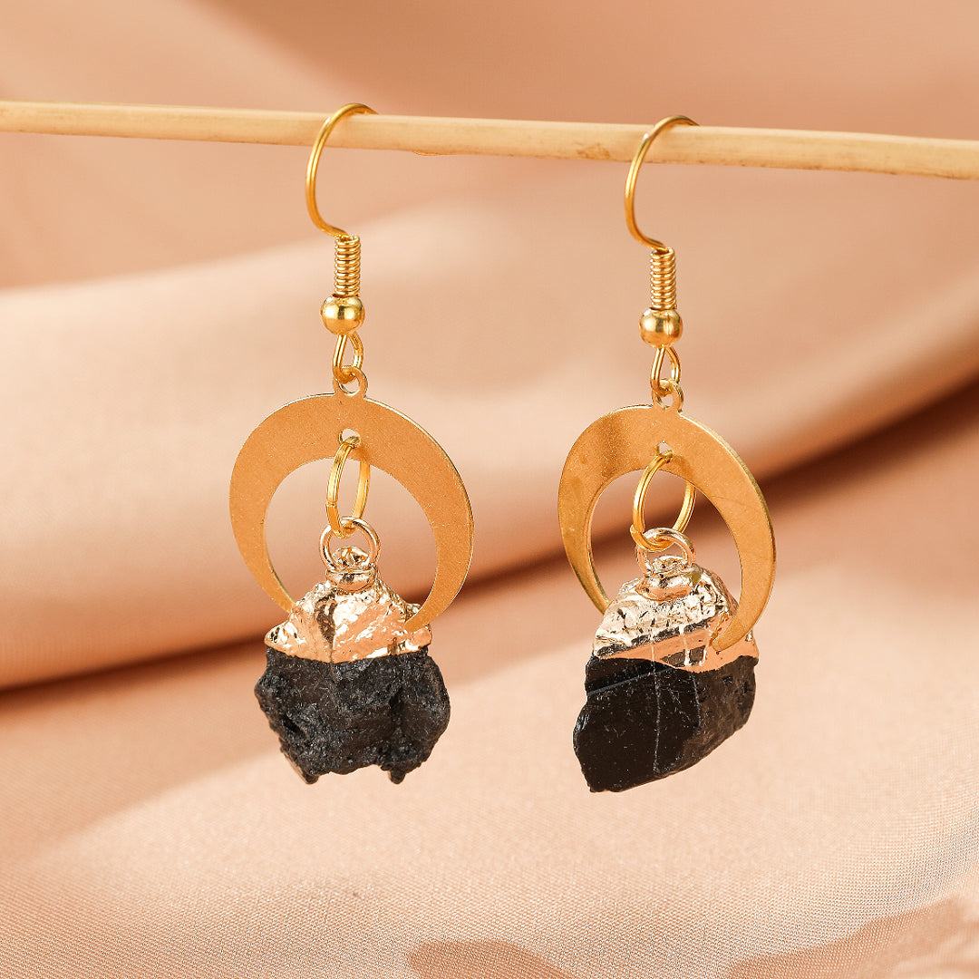 Boucles d’Oreilles Tourmaline Noire – Lune Sombre