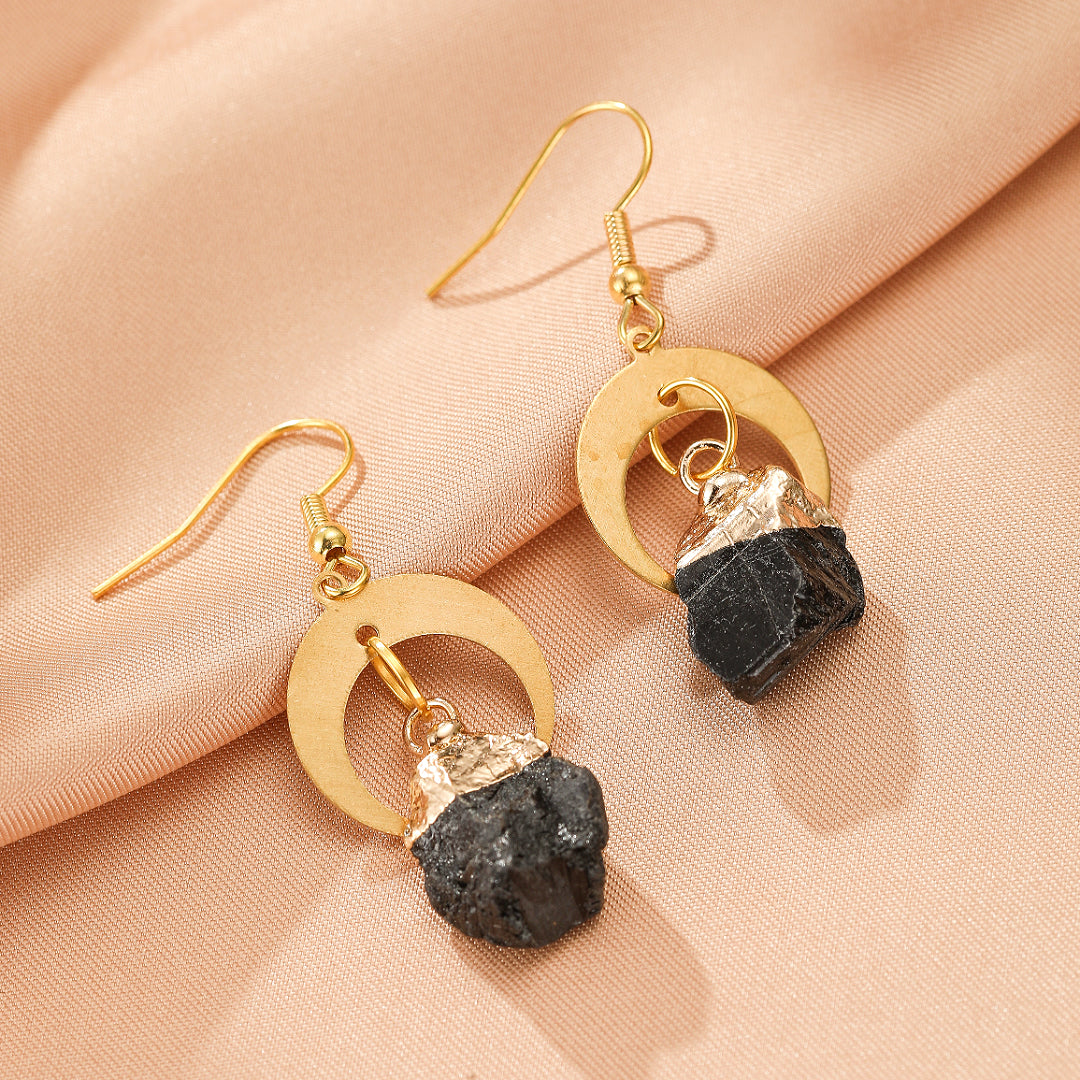 Boucles d’Oreilles Tourmaline Noire – Lune Sombre