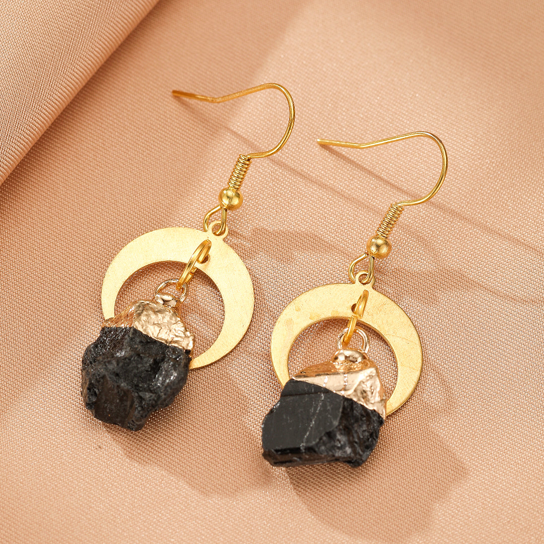 Boucles d’Oreilles Tourmaline Noire – Lune Sombre