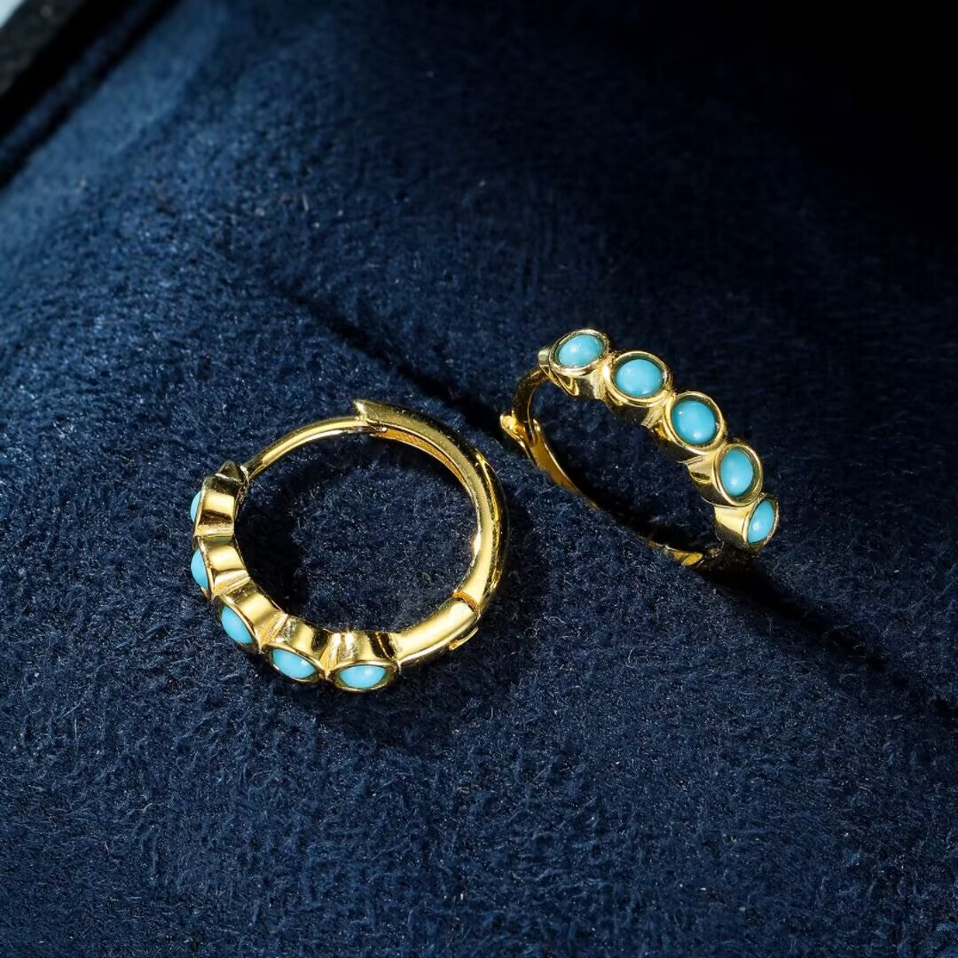 Boucles d’Oreilles Turquoise – Rêve Bleu, Argent Plaqué Or