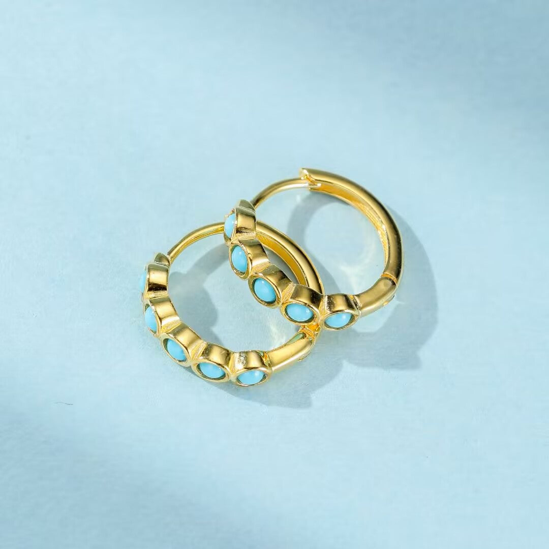 Boucles d’Oreilles Turquoise – Rêve Bleu, Argent Plaqué Or