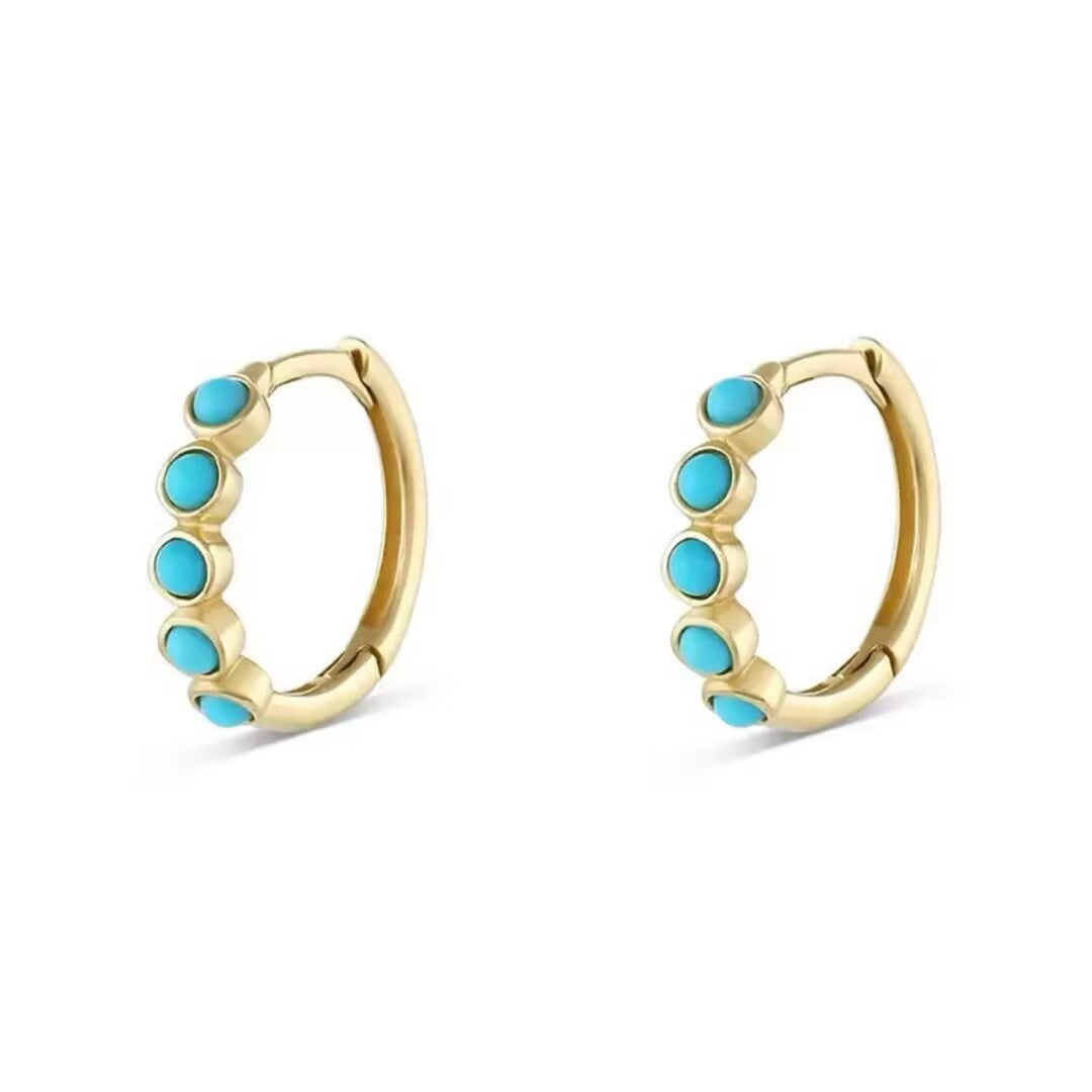 Boucles d’Oreilles Turquoise – Rêve Bleu, Argent Plaqué Or