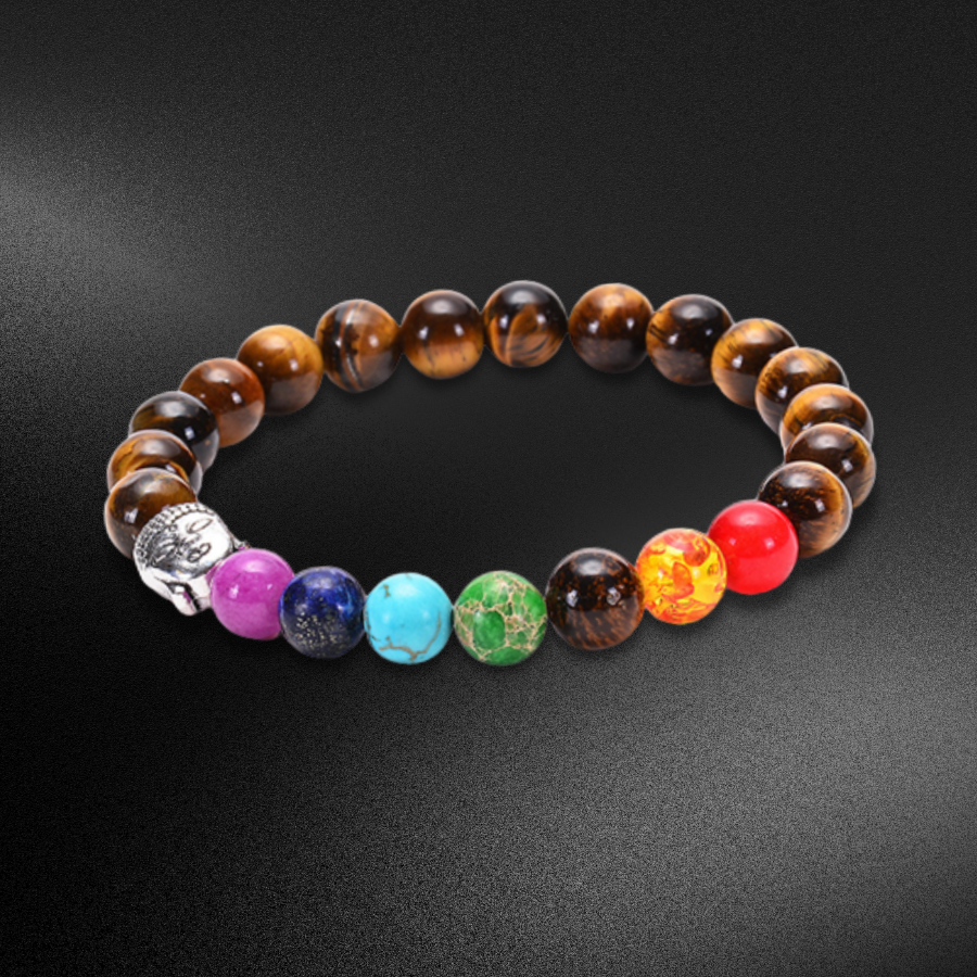 Bracelet 7 Chakras "Bouddha" en Œil de Tigre et Pierres Naturelles
