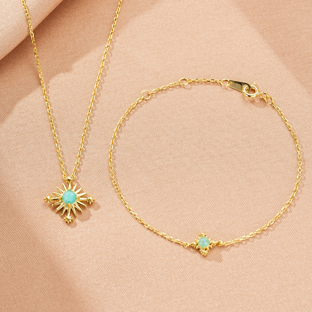 Bijoux Amazonite, Croix Étoilée, Argent Plaqué Or