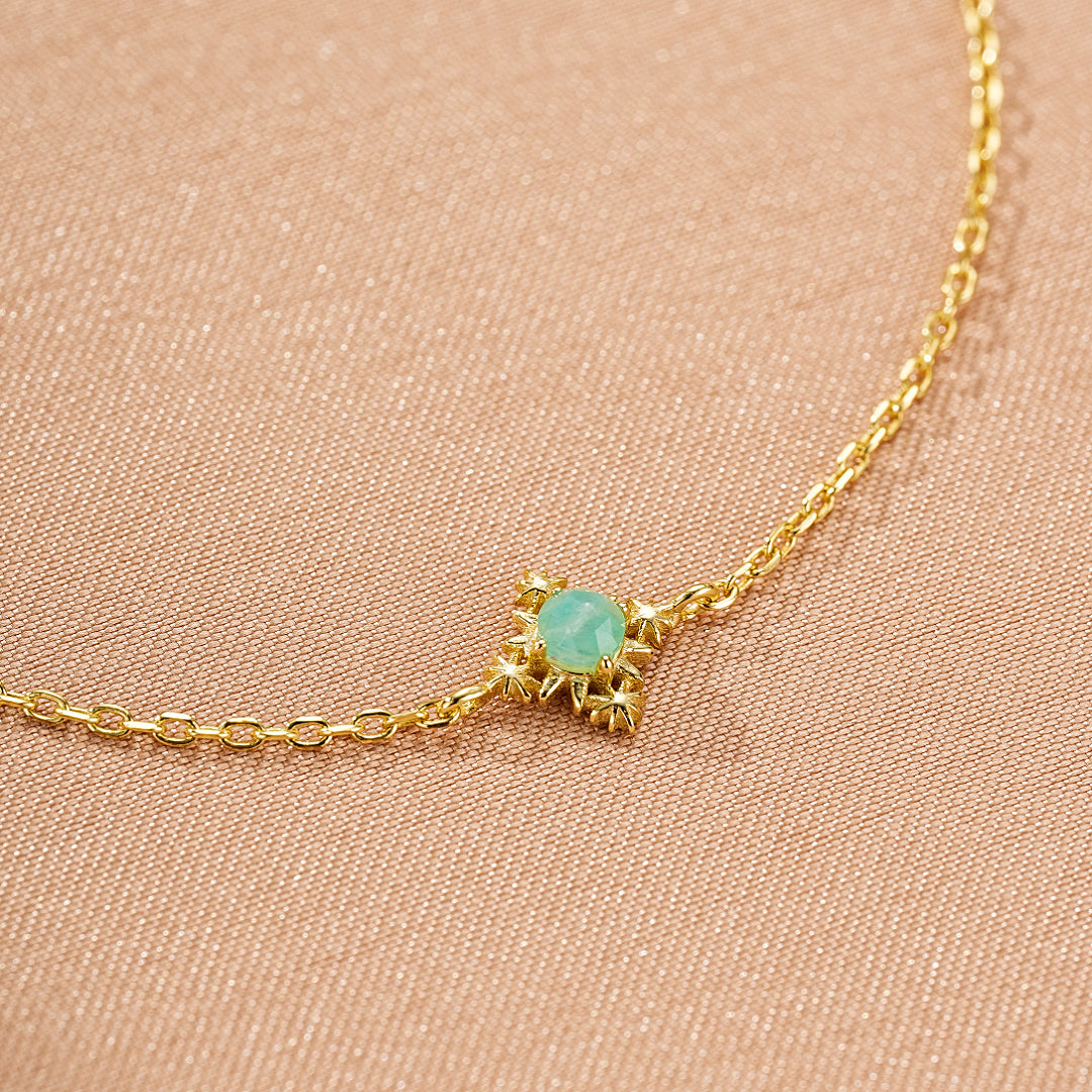 Bijoux Bracelet Amazonite, Croix Étoilée, Argent Plaqué Or