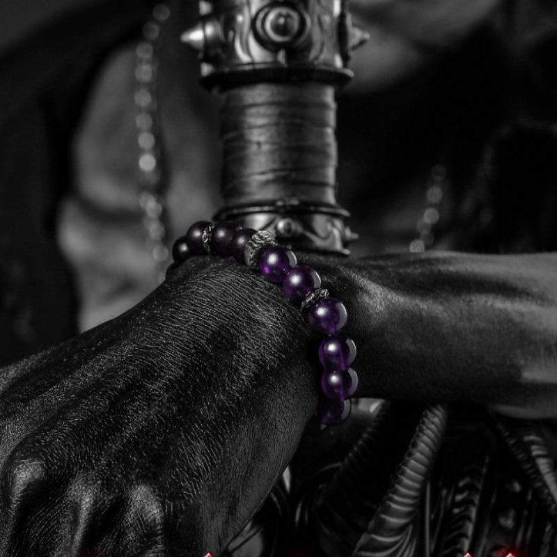 Bracelet Améthyste et Obsidienne – Reflet Sombre, Argent