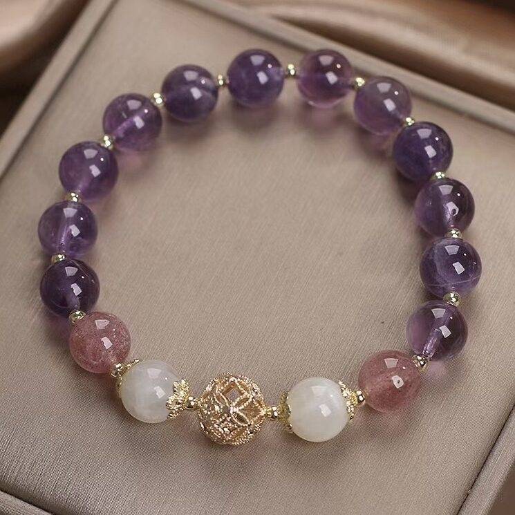 Bracelet Améthyste et Quartz Fraise – Rêve Lilas