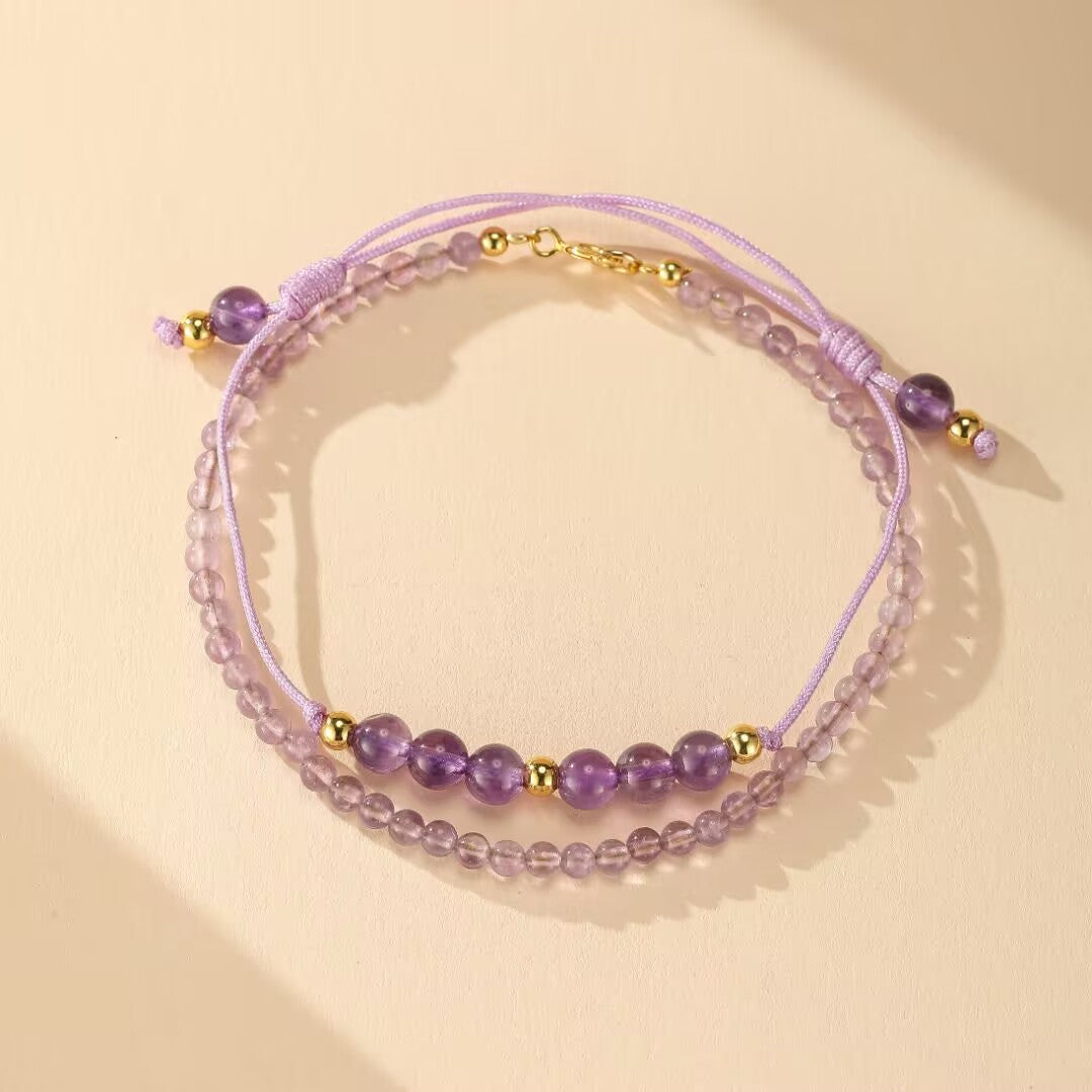 Bracelet Améthyste – Frisson Mystère, Argent Plaqué Or 14K