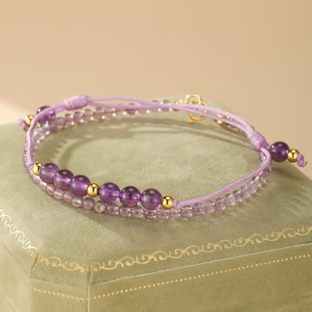 Bracelet Améthyste – Frisson Mystère, Argent Plaqué Or 14K