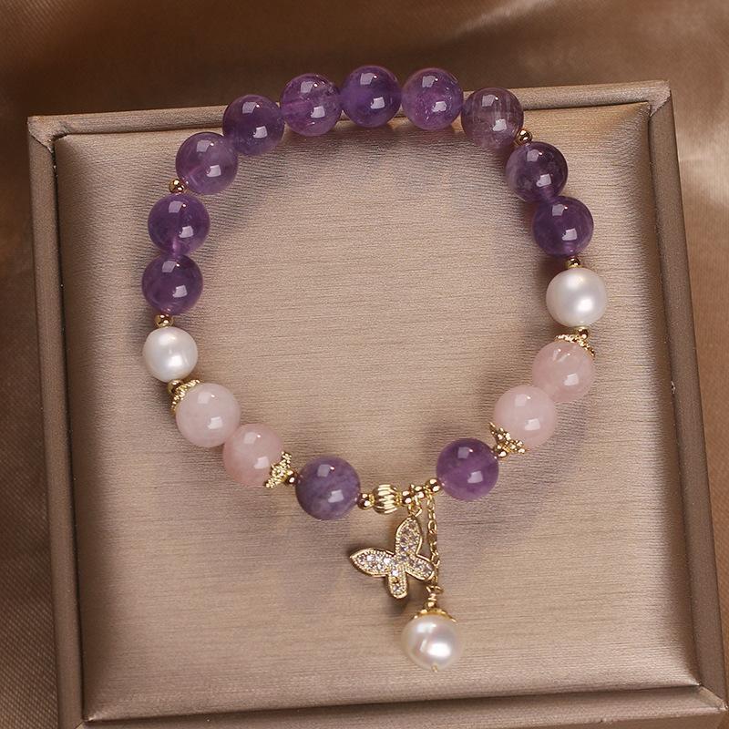 Amethyst Rose Quartz and Pearl Bracelet – Butterfly