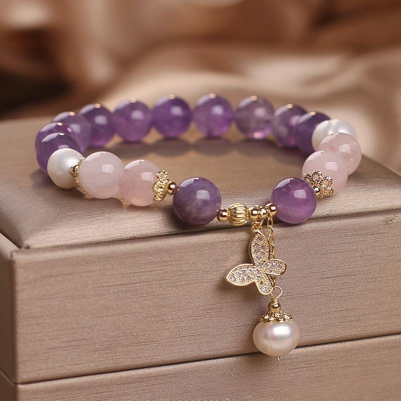 Amethyst Rose Quartz and Pearl Bracelet – Butterfly