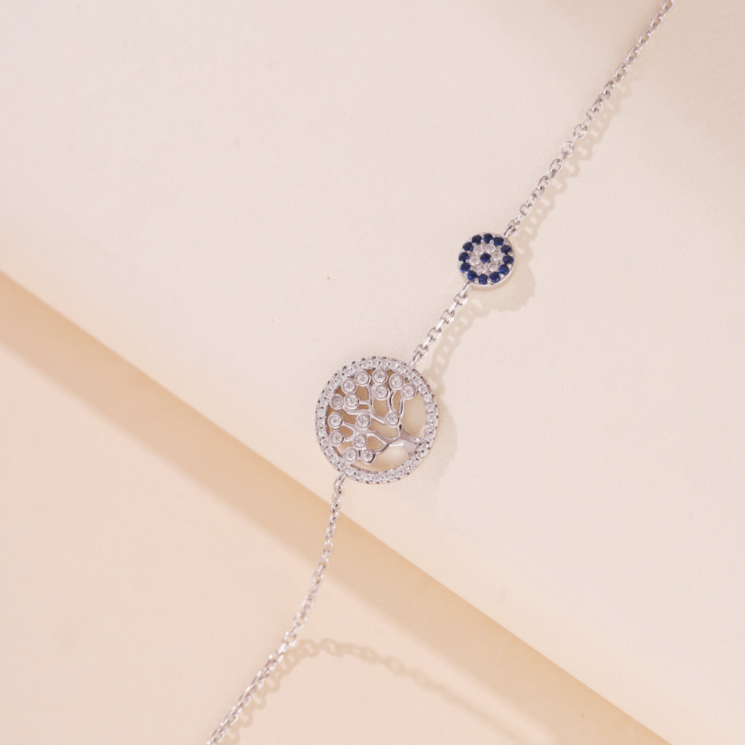 Tree of Life and Evil Eye Bracelet – Ancestral Protection, Sterling Silver 925