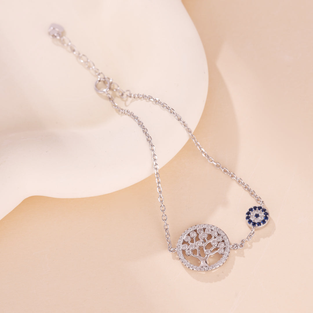 Tree of Life and Evil Eye Bracelet – Ancestral Protection, Sterling Silver 925