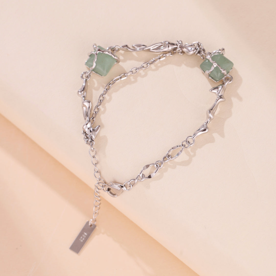 Bracelet Aventurine – Fleur de Sérénité, Argent