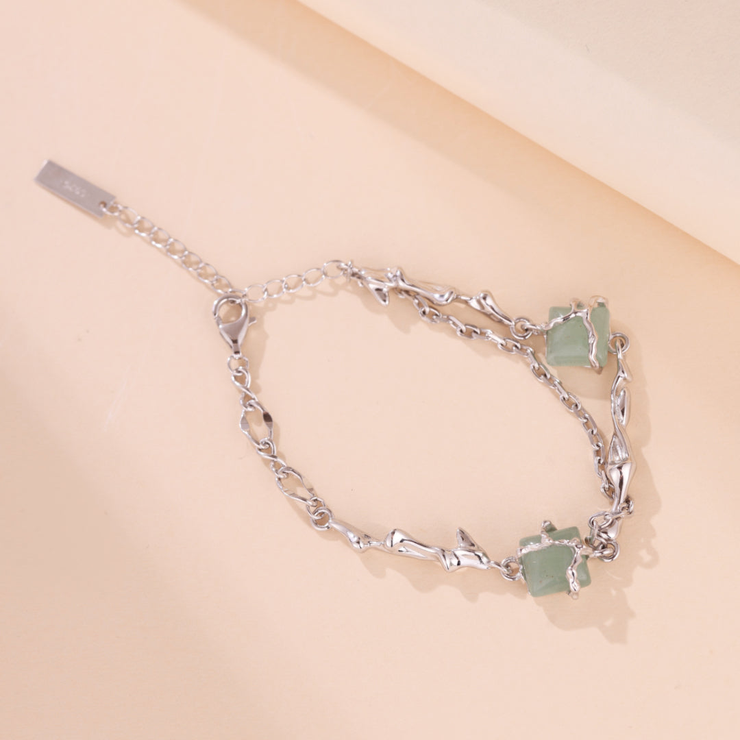Bracelet Aventurine – Fleur de Sérénité, Argent