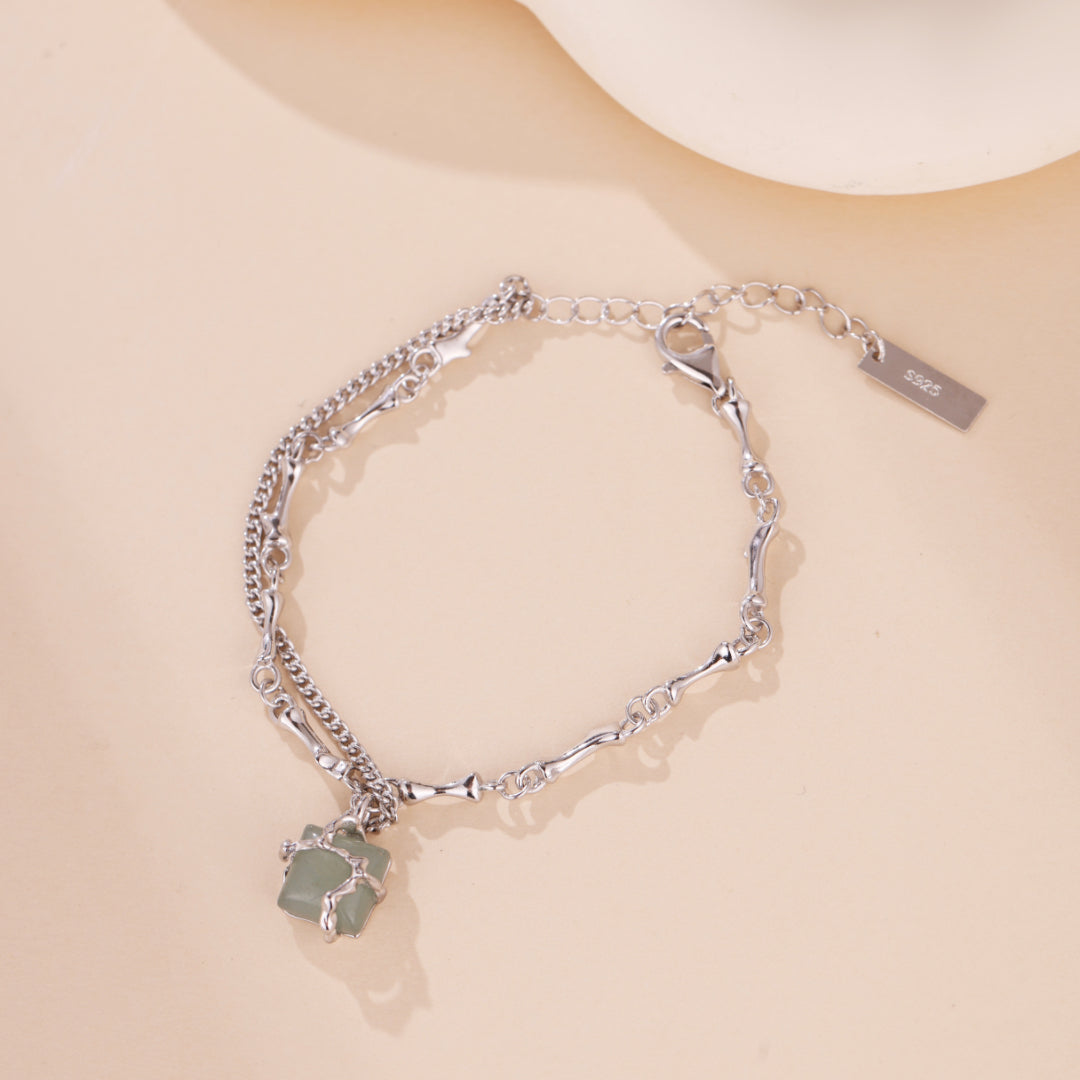 Bracelet Aventurine – Fleur de Sérénité, Argent
