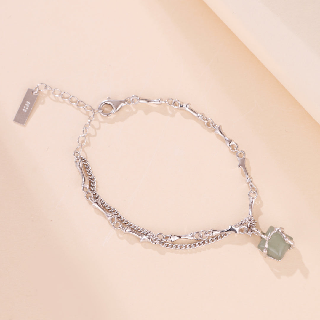 Bracelet Aventurine – Fleur de Sérénité, Argent