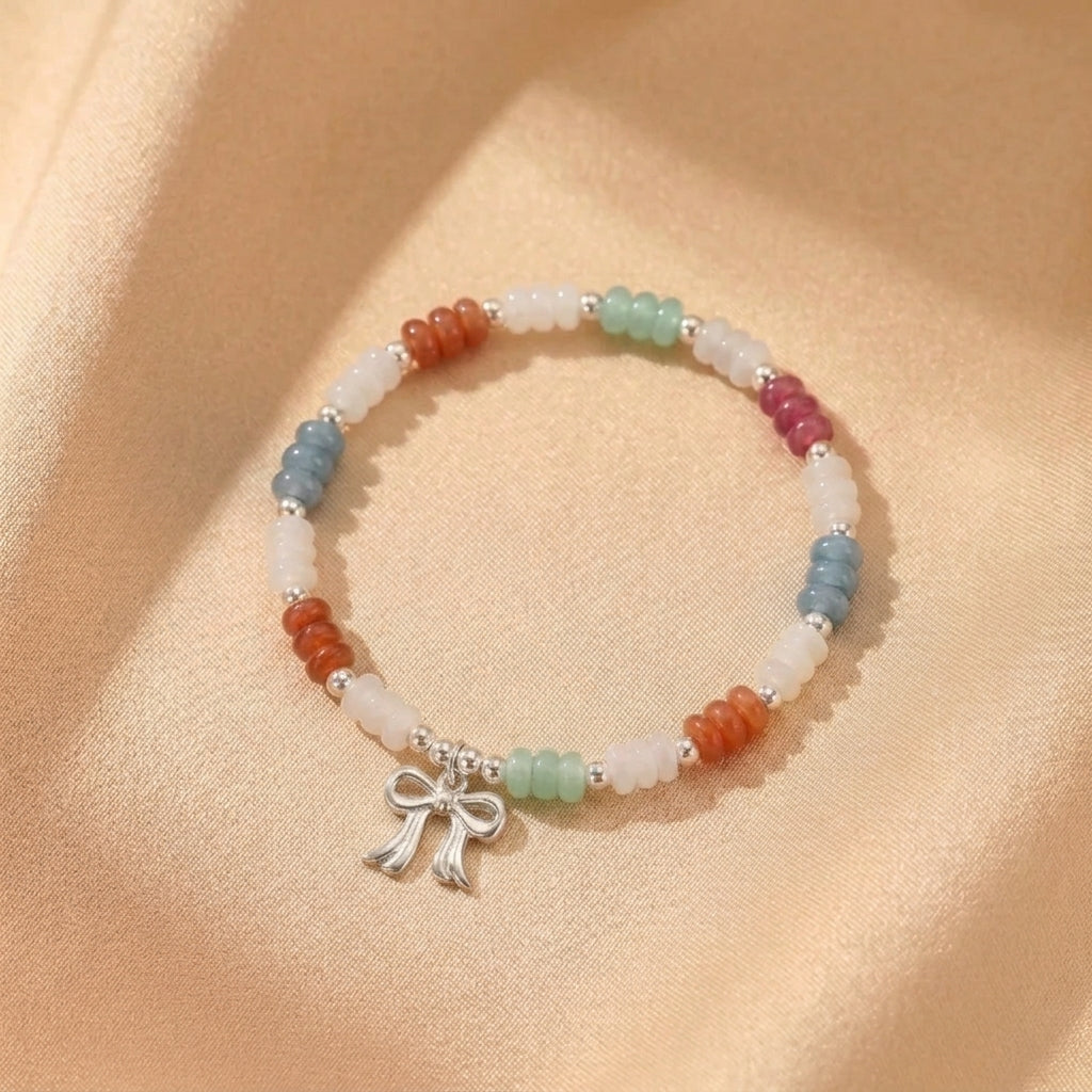 Bracelet Aventurine, Jade, Saphir et Quartz Fraise – Danse des Couleurs, Argent