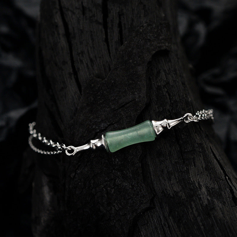Bracelet Aventurine – Rond Bambou, Argent
