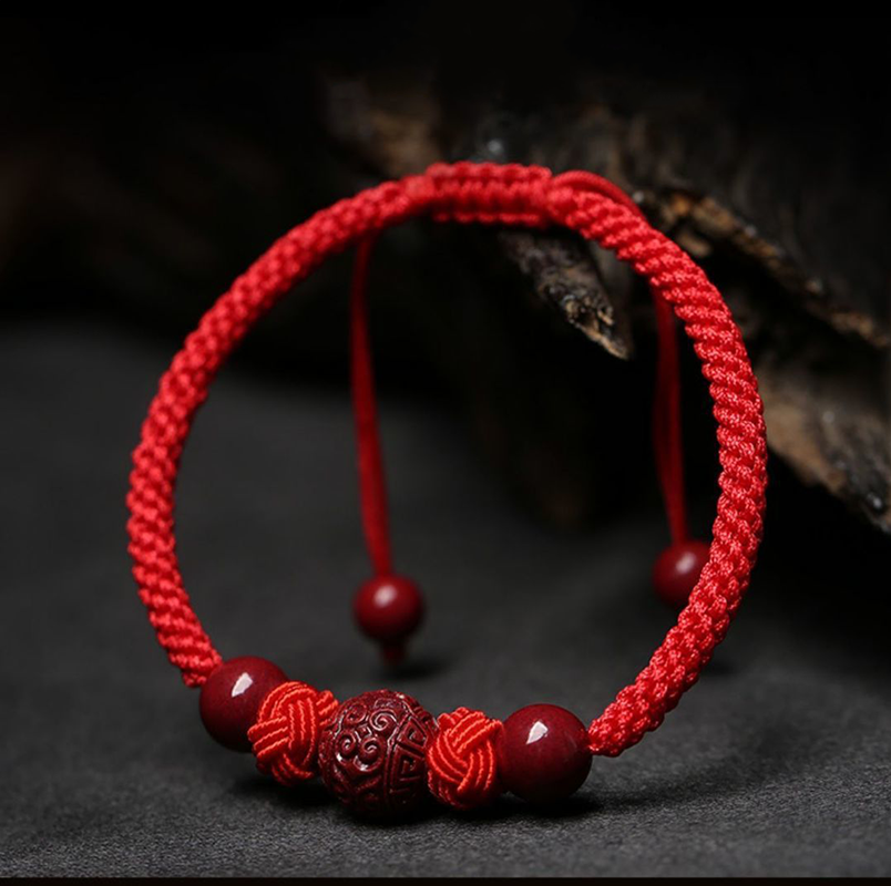 Couple Bracelet 'Amour Zen' in Red Thread and Cinnabar