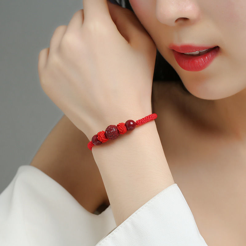 Couple Bracelet 'Amour Zen' in Red Thread and Cinnabar