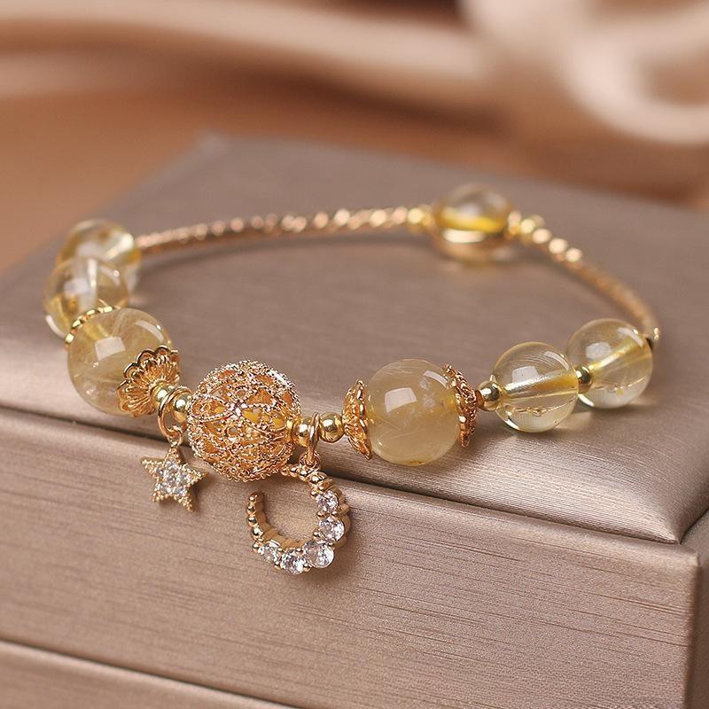 Bracelet Citrine Lune et Étoile – Nuit de Rêveur