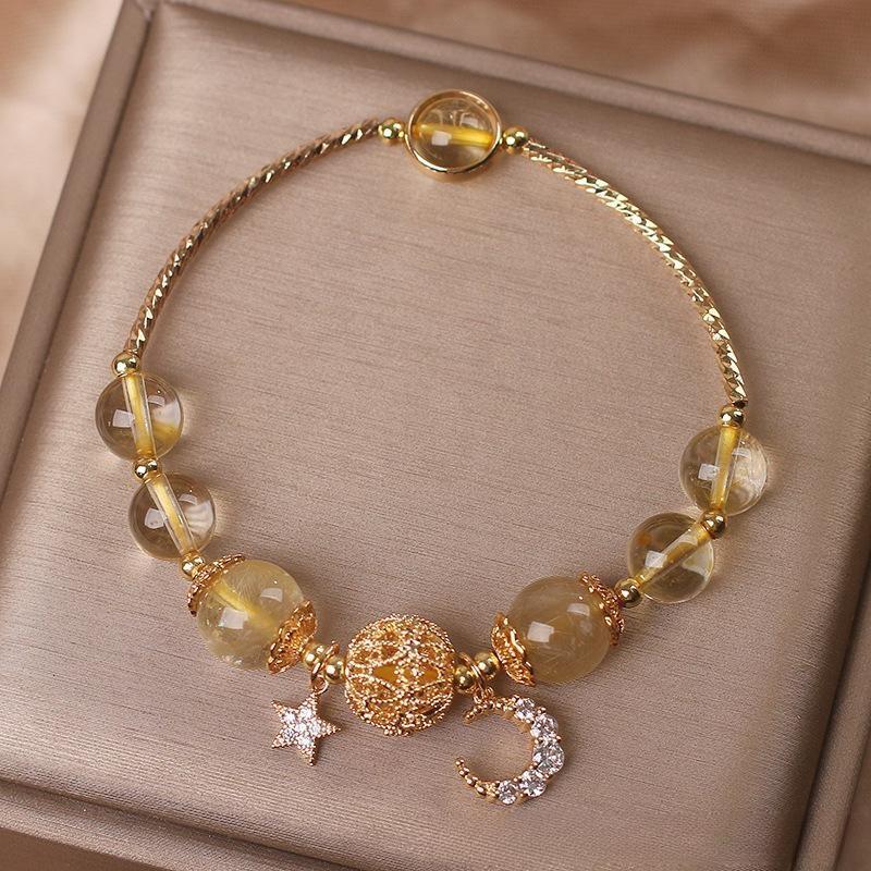Bracelet Citrine Lune et Étoile – Nuit de Rêveur