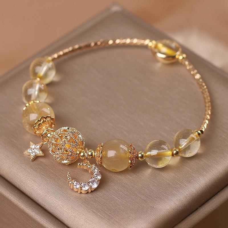 Bracelet Citrine Lune et Étoile – Nuit de Rêveur